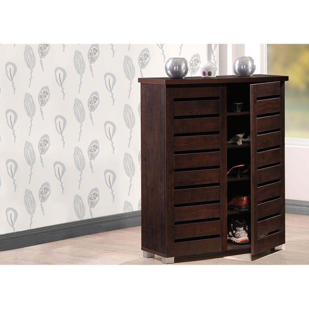 Adalwin Modern and Contemporary 2-Door Dark Brown Wooden Entryway Shoes Storage Cabinet FredCo