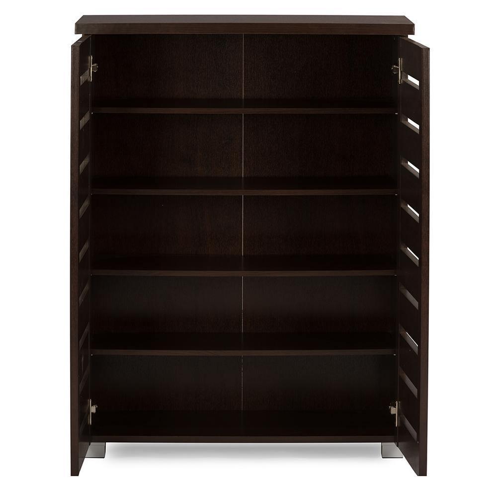 Adalwin Modern and Contemporary 2-Door Dark Brown Wooden Entryway Shoes Storage Cabinet FredCo