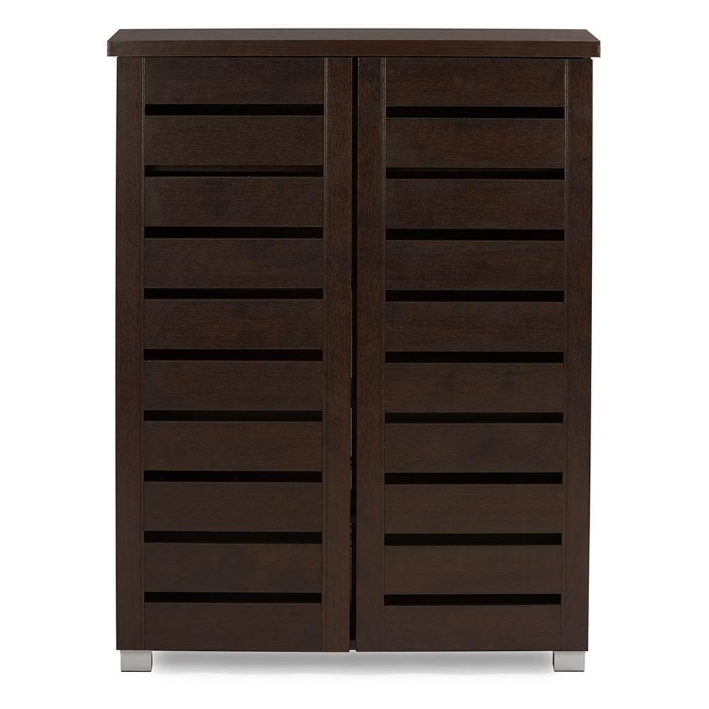 Adalwin Modern and Contemporary 2-Door Dark Brown Wooden Entryway Shoes Storage Cabinet FredCo
