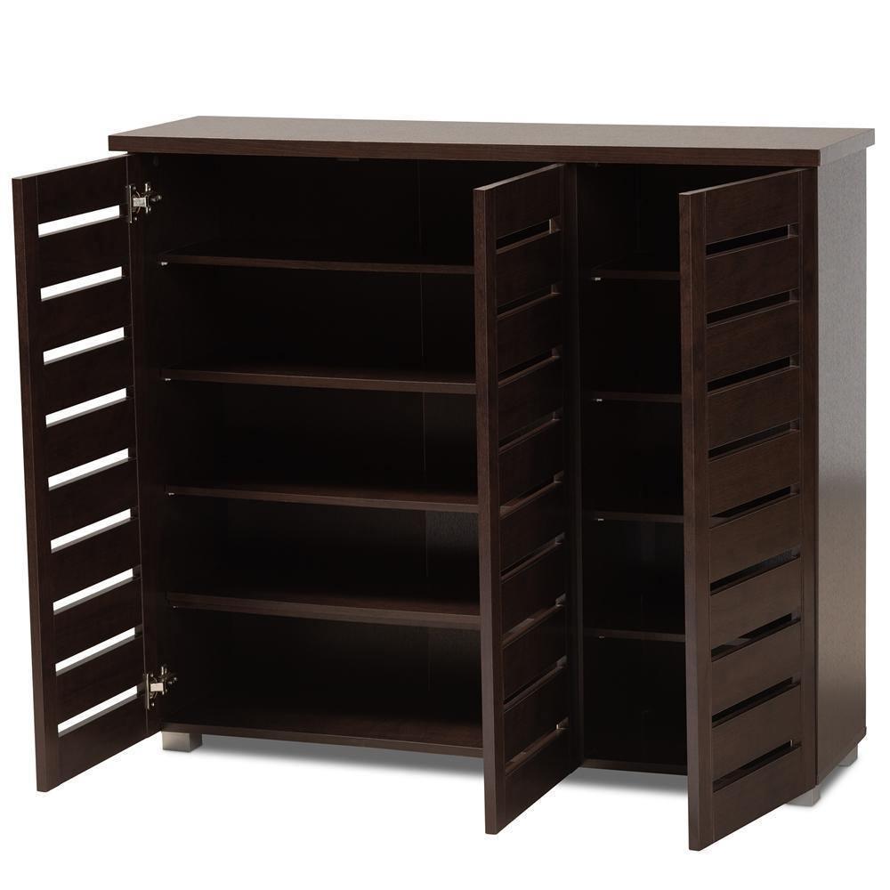 Adalwin Modern and Contemporary 3-Door Dark Brown Wooden Entryway Shoes Storage Cabinet FredCo