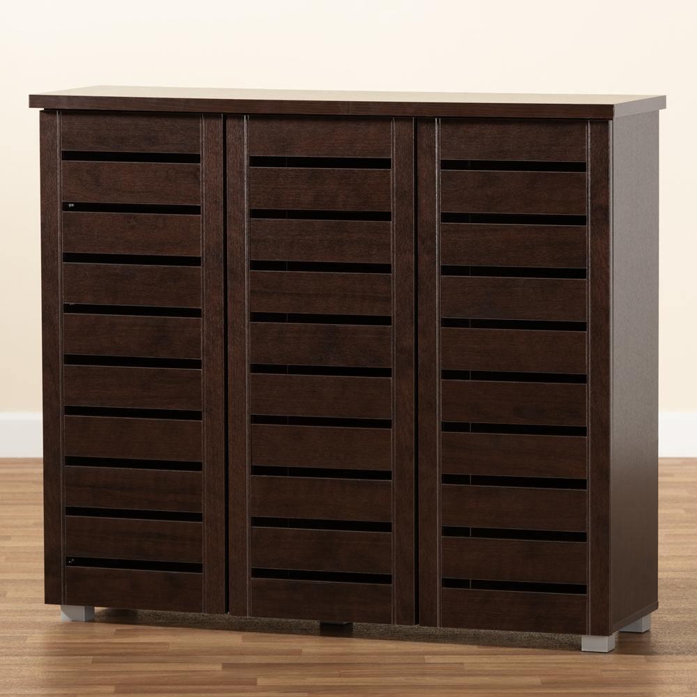 Adalwin Modern and Contemporary 3-Door Dark Brown Wooden Entryway Shoes Storage Cabinet FredCo
