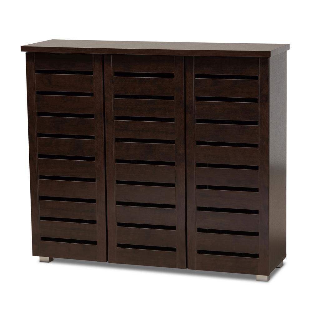Adalwin Modern and Contemporary 3-Door Dark Brown Wooden Entryway Shoes Storage Cabinet FredCo