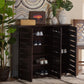Adalwin Modern and Contemporary 3-Door Dark Brown Wooden Entryway Shoes Storage Cabinet FredCo