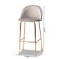 Addie Luxe and Glam Grey Velvet Fabric Upholstered and Rose Gold Finished 4-Piece Bar Stool Set FredCo