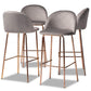 Addie Luxe and Glam Grey Velvet Fabric Upholstered and Rose Gold Finished 4-Piece Bar Stool Set FredCo