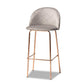 Addie Luxe and Glam Grey Velvet Fabric Upholstered and Rose Gold Finished 4-Piece Bar Stool Set FredCo