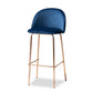 Addie Luxe and Glam Navy Blue Velvet Fabric Upholstered and Rose Gold Finished 4-Piece Bar Stool Set FredCo