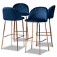 Addie Luxe and Glam Navy Blue Velvet Fabric Upholstered and Rose Gold Finished 4-Piece Bar Stool Set FredCo