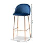 Addie Luxe and Glam Navy Blue Velvet Fabric Upholstered and Rose Gold Finished 4-Piece Bar Stool Set FredCo