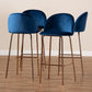Addie Luxe and Glam Navy Blue Velvet Fabric Upholstered and Rose Gold Finished 4-Piece Bar Stool Set FredCo