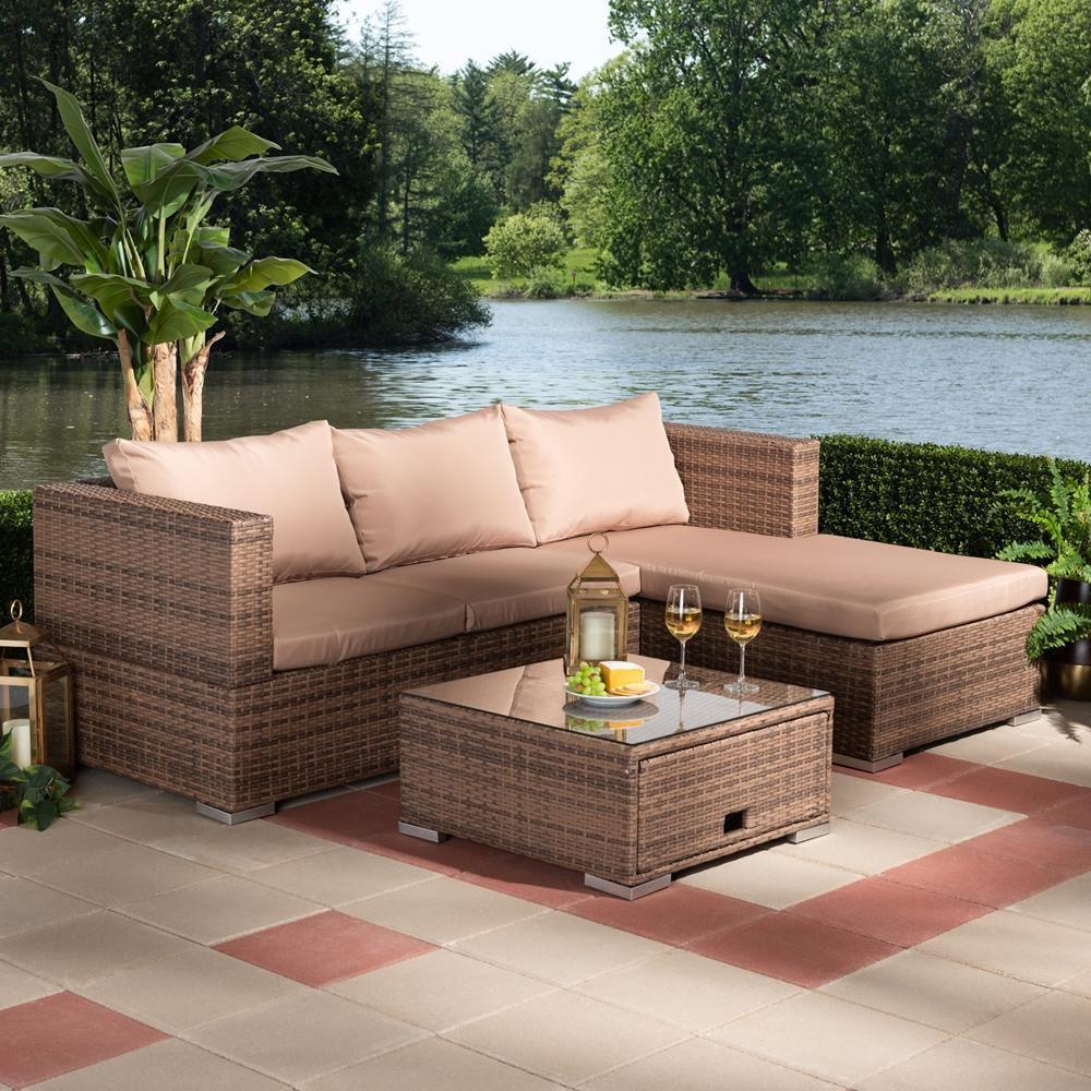 Addison Modern and Contemporary Light Brown Finished 3-Piece Rattan Patio Set with Adjustable Recliner FredCo