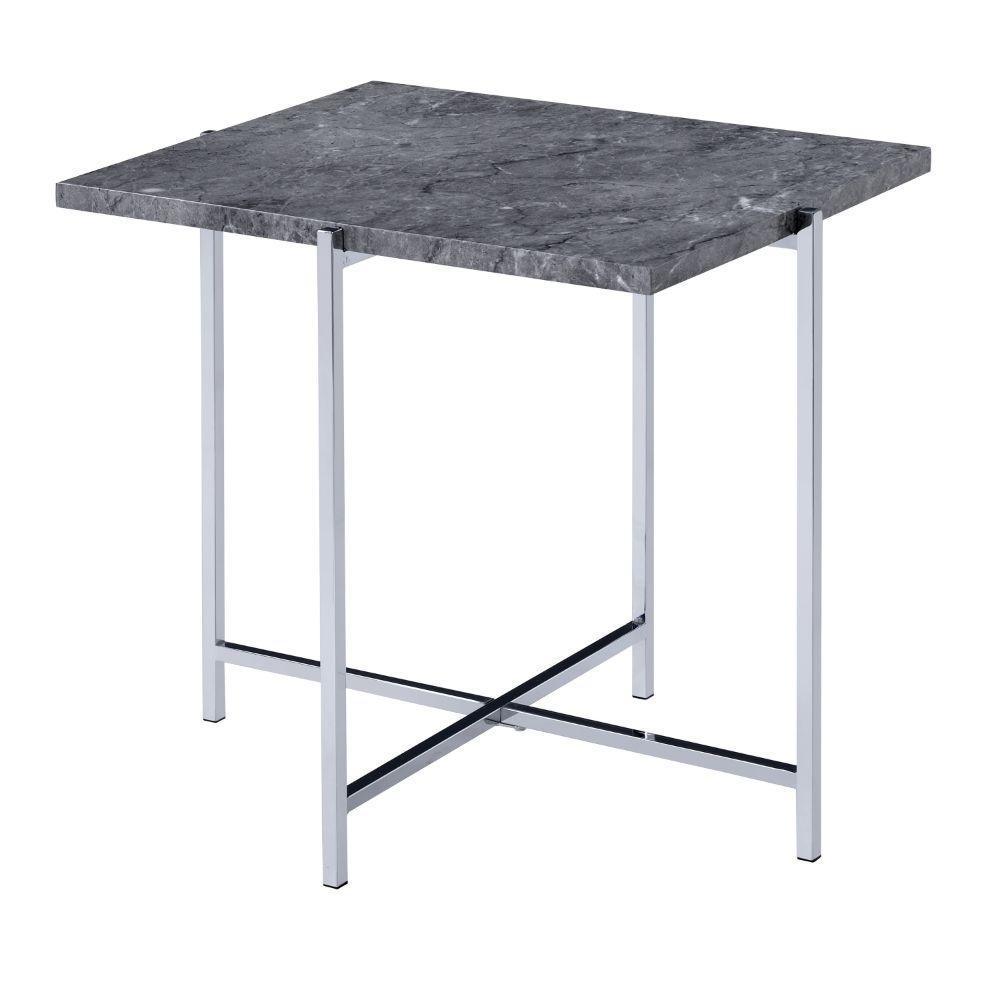 Adelae End Table Faux Marble Top & Chrome FredCo