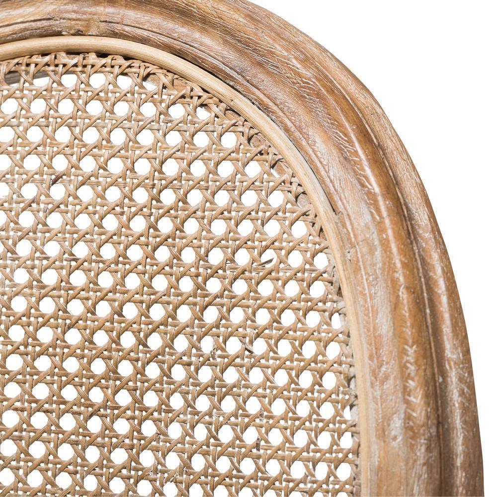 Adelia French Vintage Cottage Weathered Oak Finish Wood and Beige Fabric Upholstered Dining Side Chair with Round Cane Back FredCo