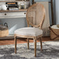 Adelia French Vintage Cottage Weathered Oak Finish Wood and Beige Fabric Upholstered Dining Side Chair with Round Cane Back FredCo