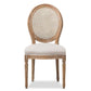 Adelia French Vintage Cottage Weathered Oak Finish Wood and Beige Fabric Upholstered Dining Side Chair with Round Cane Back FredCo