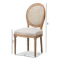 Adelia French Vintage Cottage Weathered Oak Finish Wood and Beige Fabric Upholstered Dining Side Chair with Round Cane Back FredCo