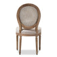 Adelia French Vintage Cottage Weathered Oak Finish Wood and Beige Fabric Upholstered Dining Side Chair with Round Cane Back FredCo