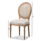 Adelia French Vintage Cottage Weathered Oak Finish Wood and Beige Fabric Upholstered Dining Side Chair with Round Cane Back FredCo