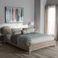 Adelia Mid-Century Light Beige Whitewash Queen Size Platform Bed FredCo