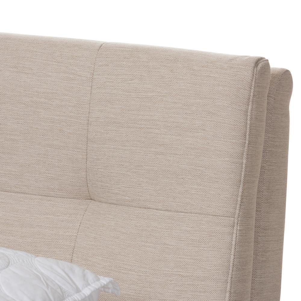 Adelia Mid-Century Light Beige Whitewash Queen Size Platform Bed FredCo