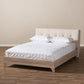 Adelia Mid-Century Light Beige Whitewash Queen Size Platform Bed FredCo
