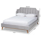 Adelie Modern Glam Light Grey Velvet Fabric Upholstered Walnut Brown Finished Wood King Size Wingback Platform Bed FredCo