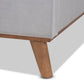 Adelie Modern Glam Light Grey Velvet Fabric Upholstered Walnut Brown Finished Wood Queen Size Wingback Platform Bed FredCo