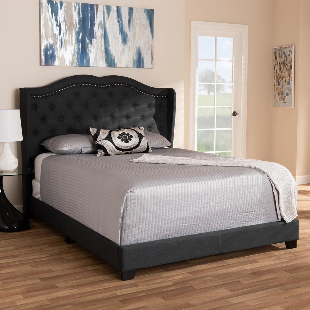 Aden Modern and Contemporary Charcoal Grey Fabric Upholstered Queen Size Bed FredCo
