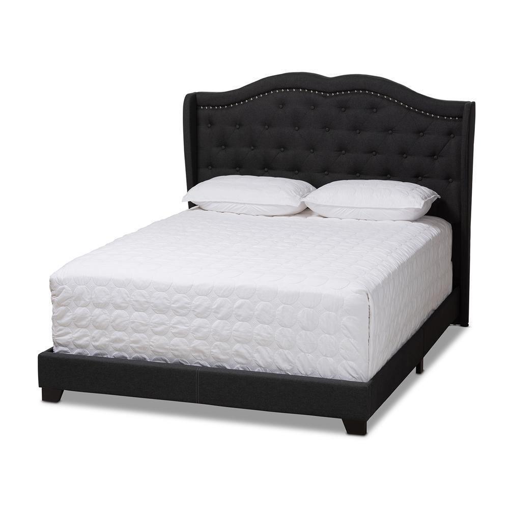 Aden Modern and Contemporary Charcoal Grey Fabric Upholstered Queen Size Bed FredCo
