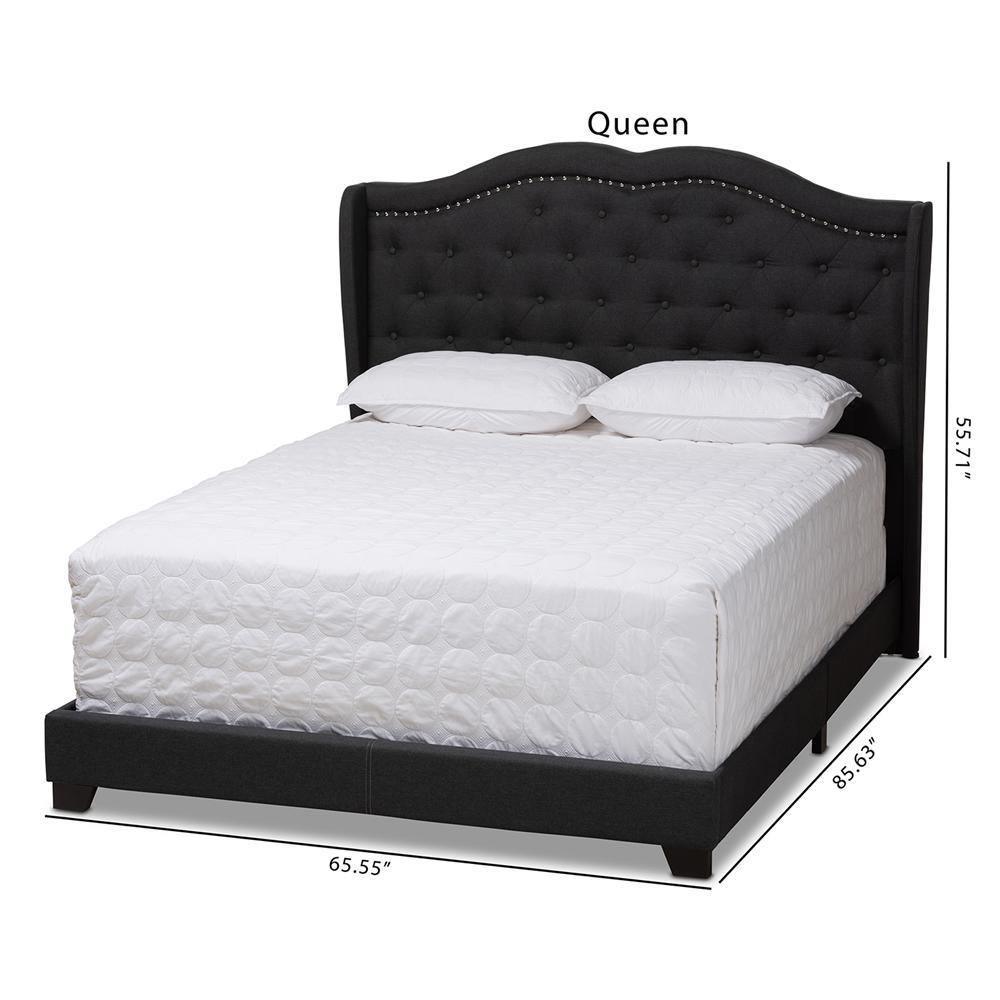 Aden Modern and Contemporary Charcoal Grey Fabric Upholstered Queen Size Bed FredCo