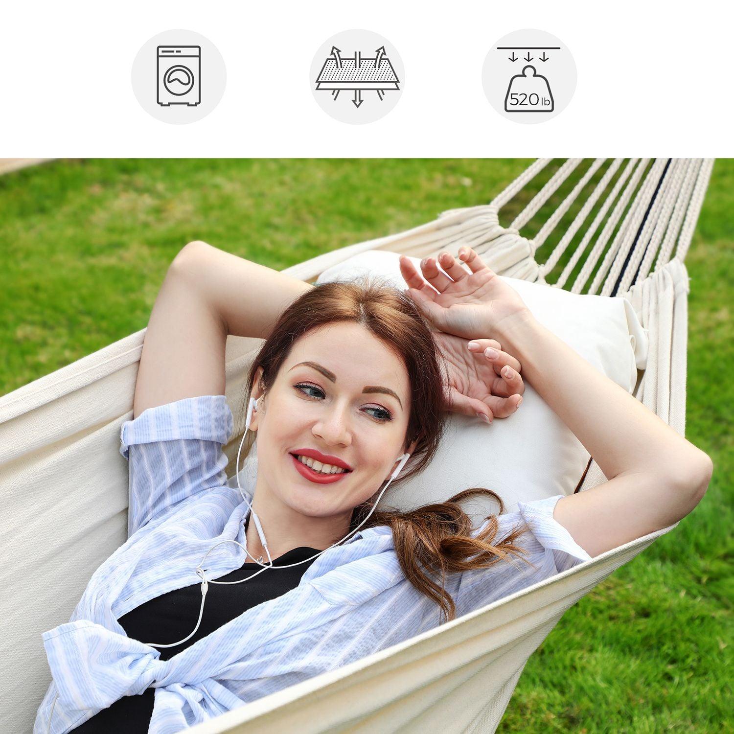 Adjustable-Height Outdoor Hammock with Stand Beige FredCo