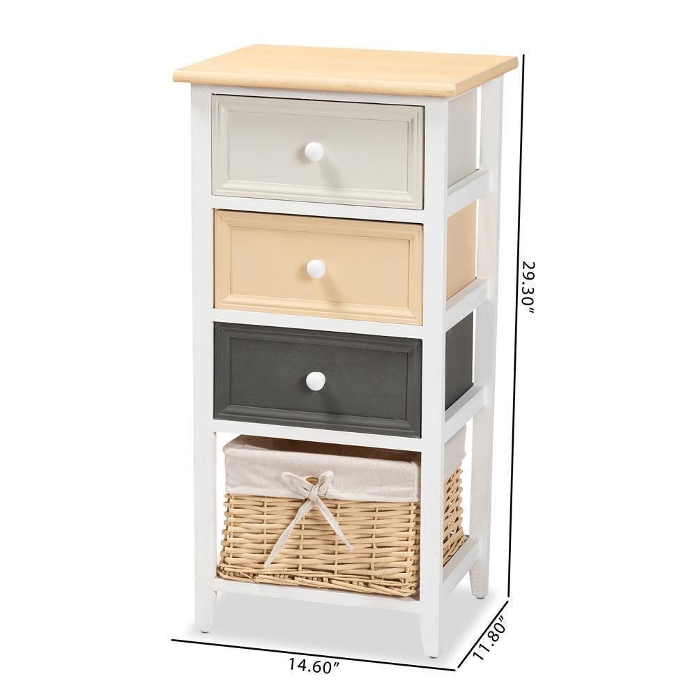 Adonis Mid-Century Modern Transitional Multi-Colored Wood 3-Drawer Storage Unit with Basket FredCo