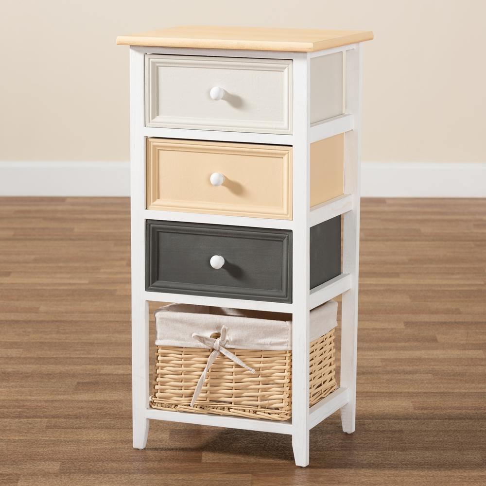 Adonis Mid-Century Modern Transitional Multi-Colored Wood 3-Drawer Storage Unit with Basket FredCo