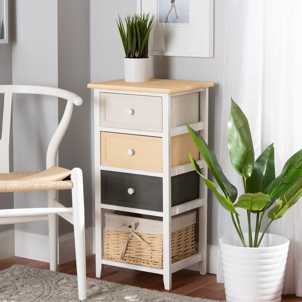 Adonis Mid-Century Modern Transitional Multi-Colored Wood 3-Drawer Storage Unit with Basket FredCo