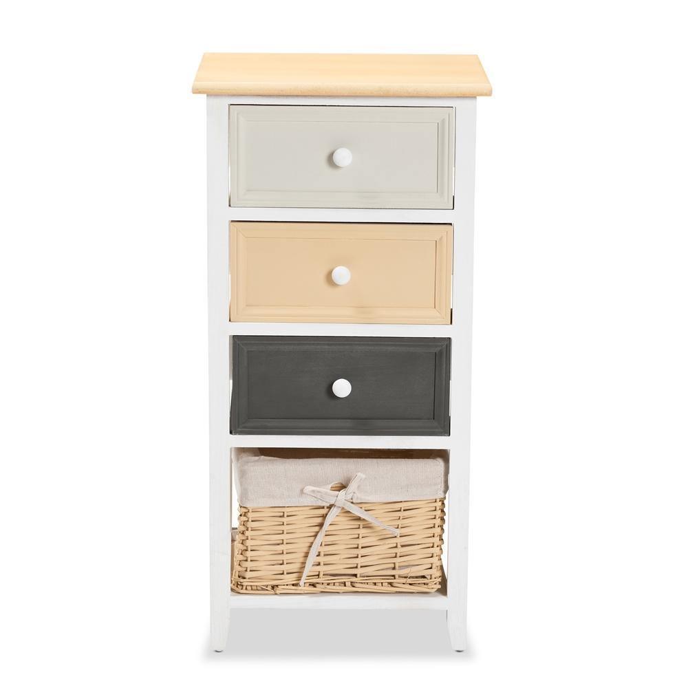 Adonis Mid-Century Modern Transitional Multi-Colored Wood 3-Drawer Storage Unit with Basket FredCo