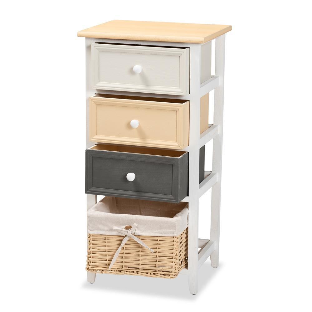Adonis Mid-Century Modern Transitional Multi-Colored Wood 3-Drawer Storage Unit with Basket FredCo