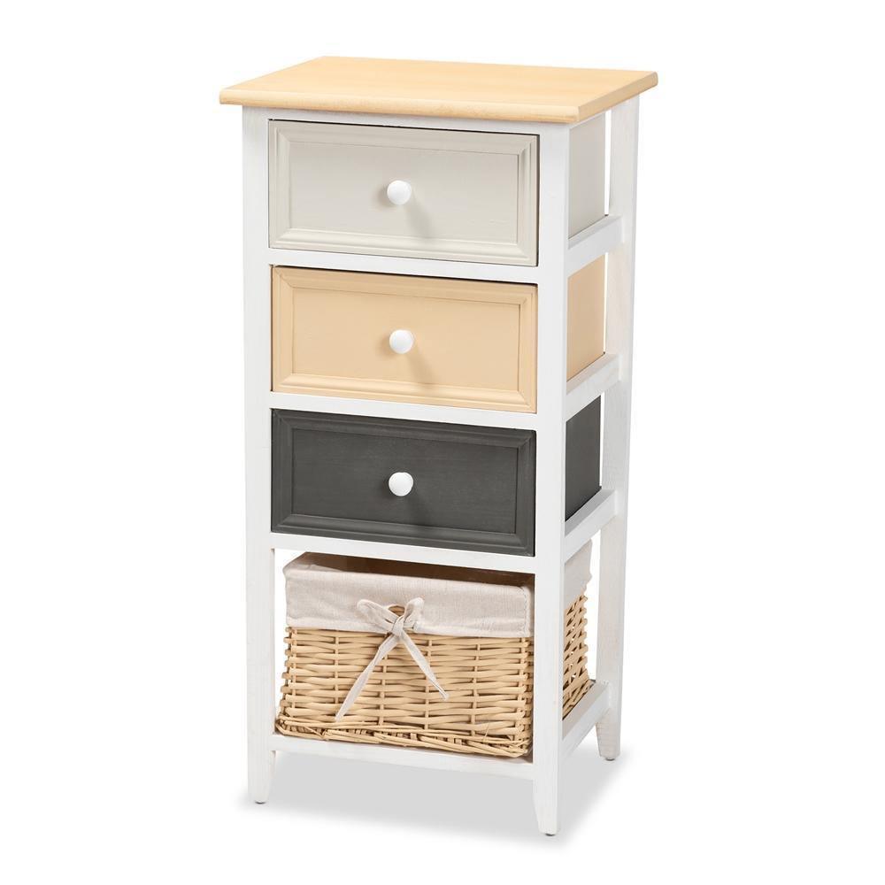 Adonis Mid-Century Modern Transitional Multi-Colored Wood 3-Drawer Storage Unit with Basket FredCo