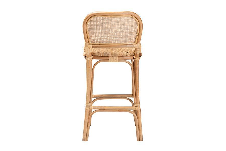 Adrena Modern Bohemian Natural Brown Rattan Bar Stool FredCo