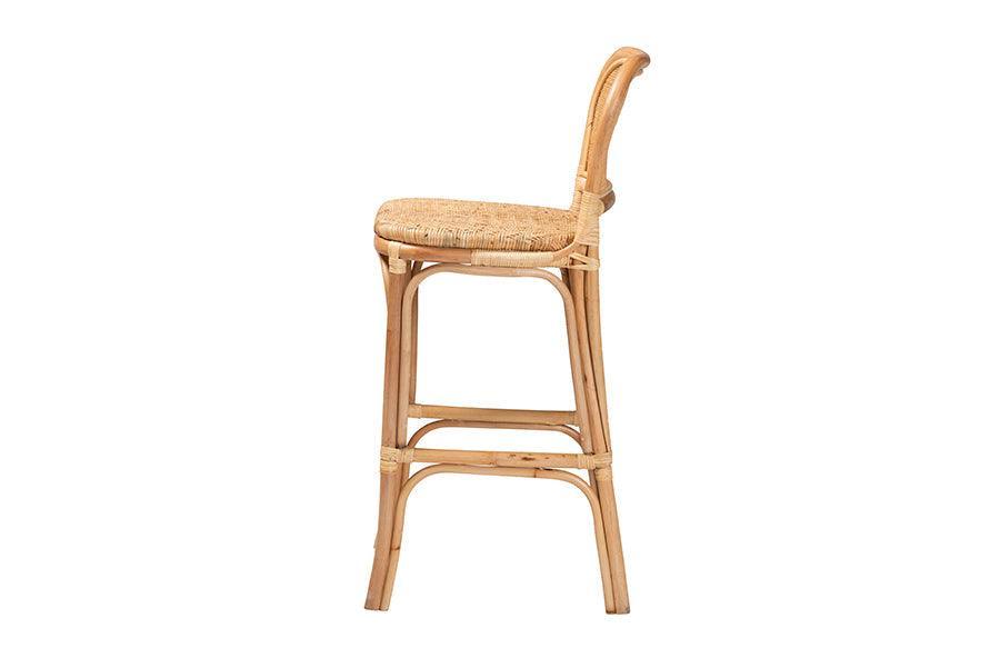 Adrena Modern Bohemian Natural Brown Rattan Bar Stool FredCo