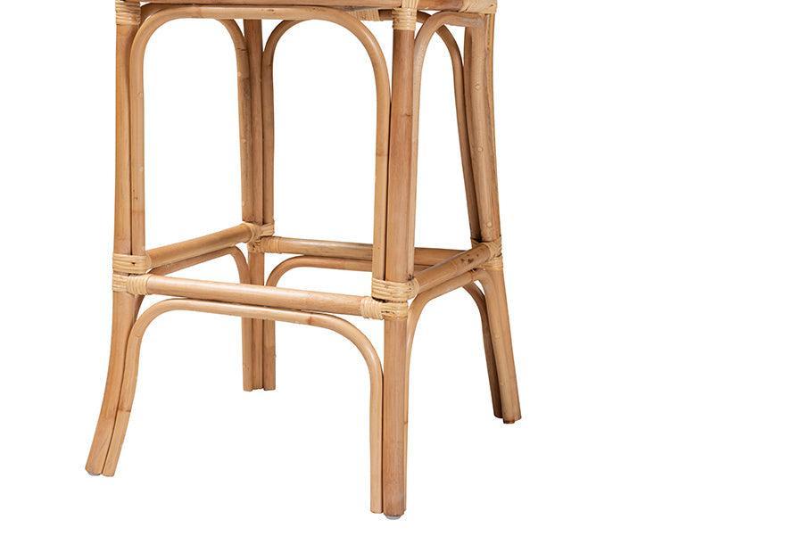 Adrena Modern Bohemian Natural Brown Rattan Bar Stool FredCo
