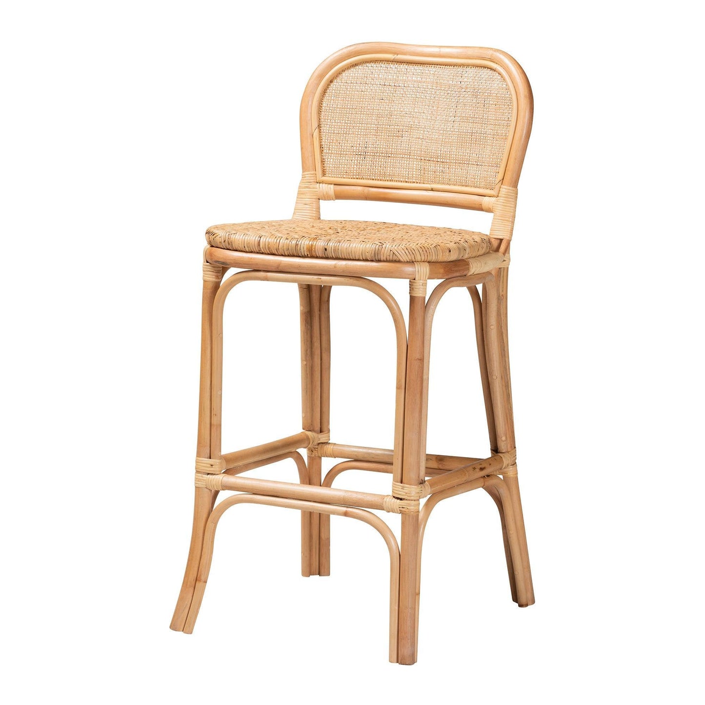 Adrena Modern Bohemian Natural Brown Rattan Bar Stool FredCo