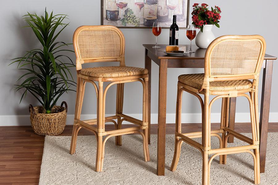 Adrena Modern Bohemian Natural Brown Rattan Bar Stool FredCo