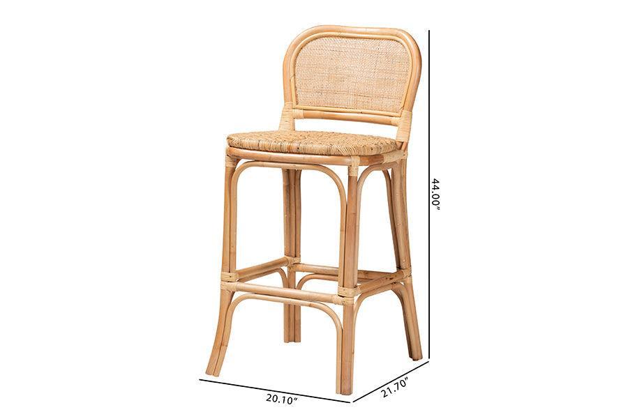 Adrena Modern Bohemian Natural Brown Rattan Bar Stool FredCo