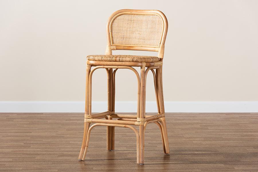 Adrena Modern Bohemian Natural Brown Rattan Bar Stool FredCo