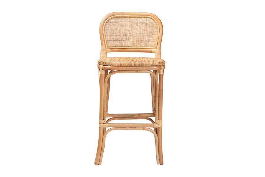 Adrena Modern Bohemian Natural Brown Rattan Bar Stool FredCo