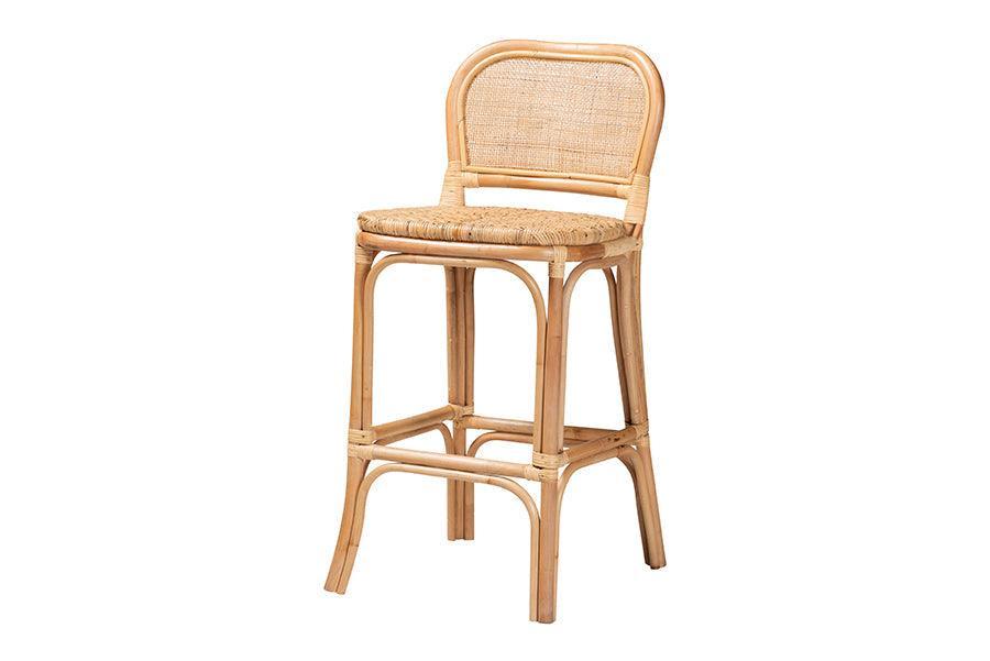 Adrena Modern Bohemian Natural Brown Rattan Bar Stool FredCo