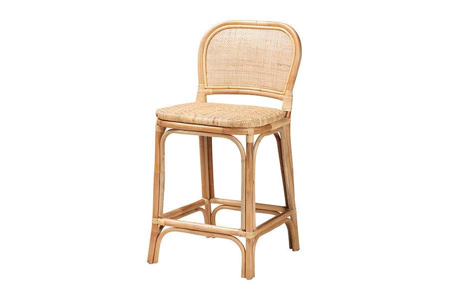 Adrena Modern Bohemian Natural Brown Rattan Counter Stool FredCo