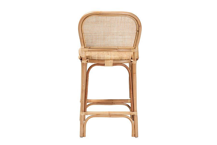 Adrena Modern Bohemian Natural Brown Rattan Counter Stool FredCo