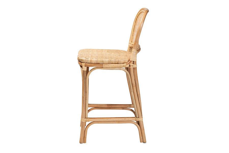 Adrena Modern Bohemian Natural Brown Rattan Counter Stool FredCo
