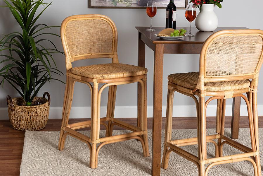 Adrena Modern Bohemian Natural Brown Rattan Counter Stool FredCo